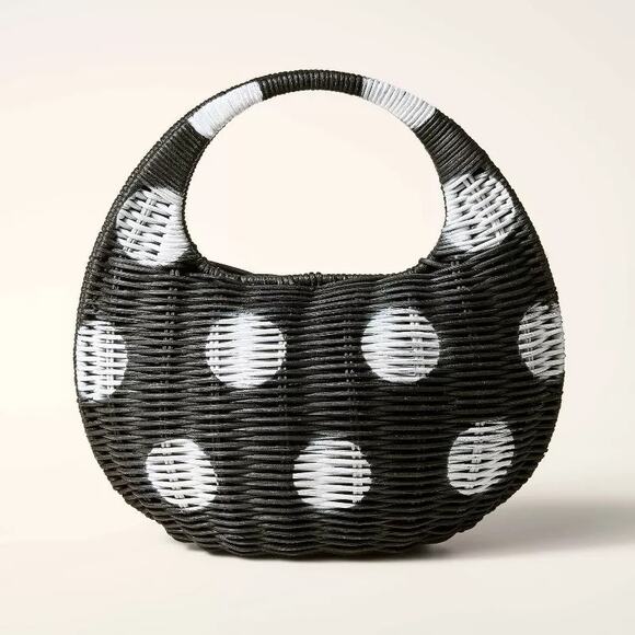 kate spade Handbags - NWT Kate Spade x Target Polka Dot Wicker Crescent‎ Saddle Bag Black/White